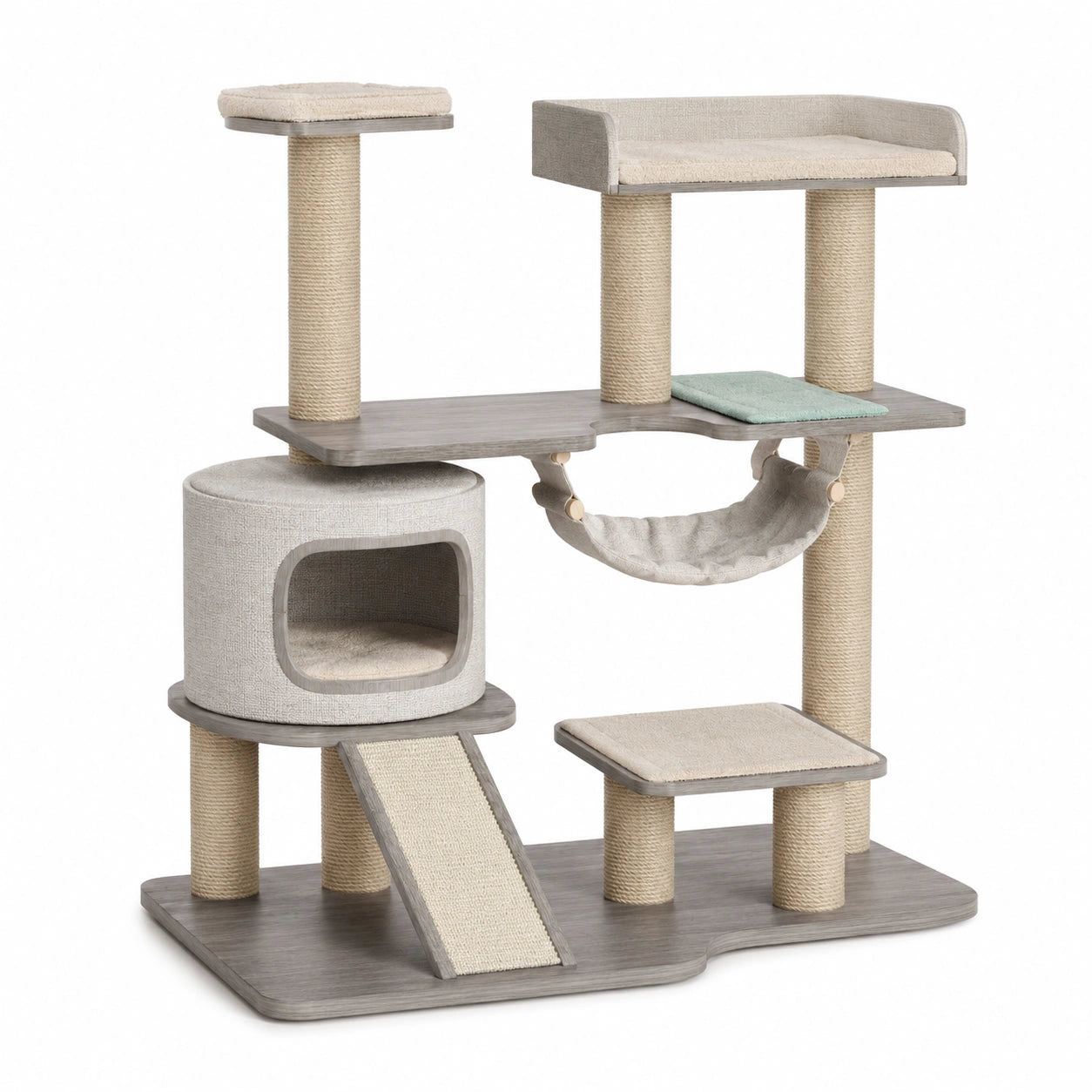 Árbol para Gatos Multinivel Madera MDF y Tela de Lino