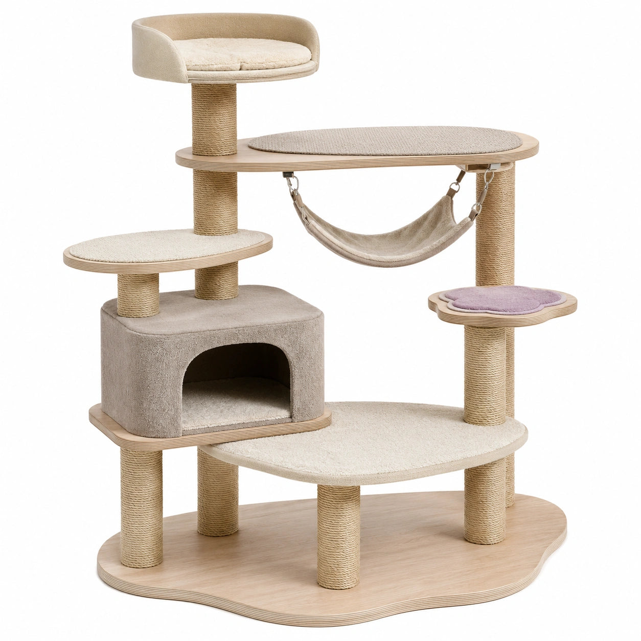 Árbol para gatos de madera y sisal con plataformas y hamaca