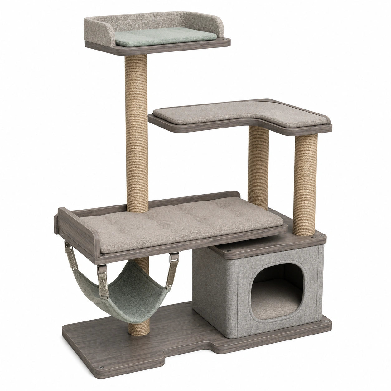 Árbol para Gatos con Plataforma y Hamaca de Madera Gris