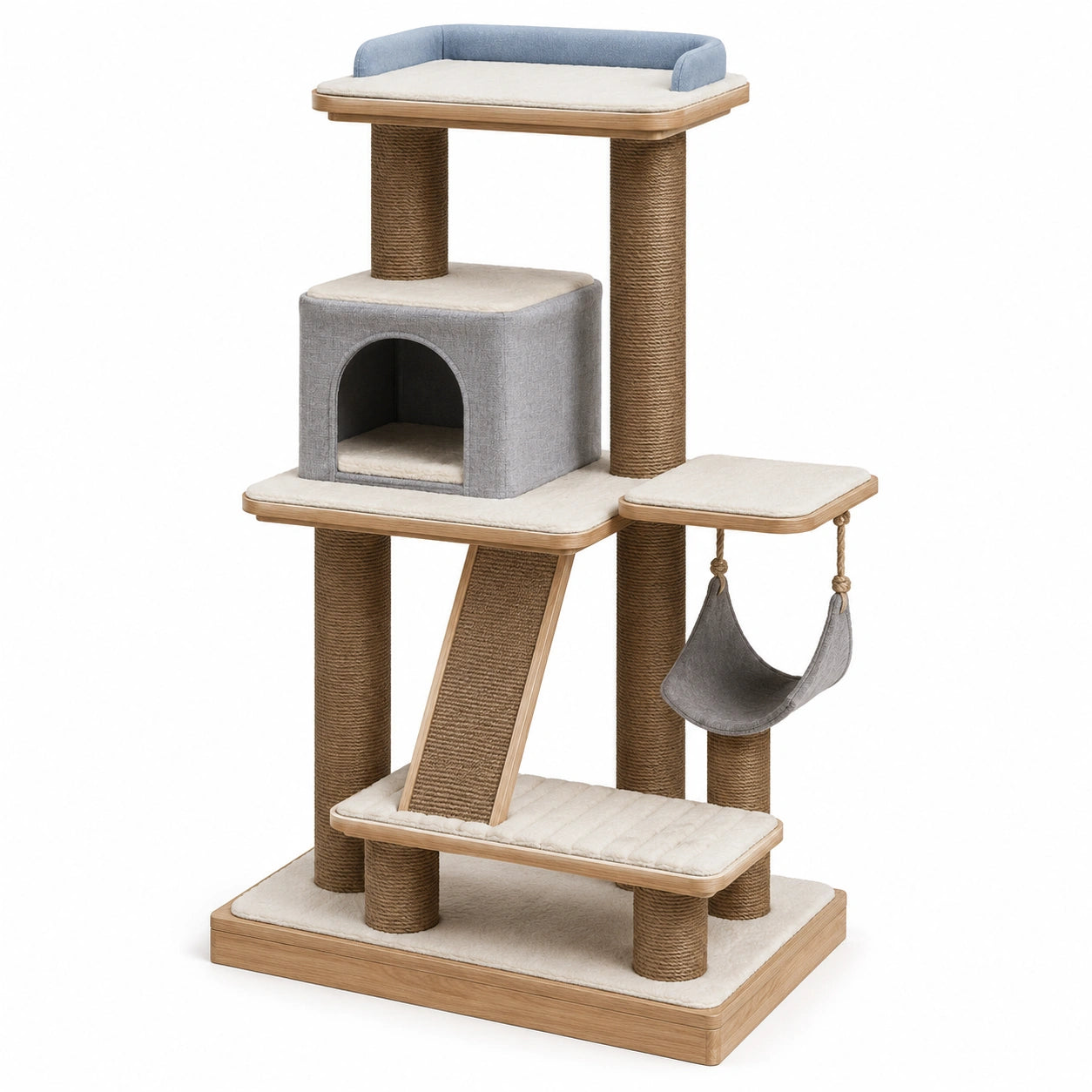Árbol para gatos de MDF y sisal con varias plataformas y hamaca