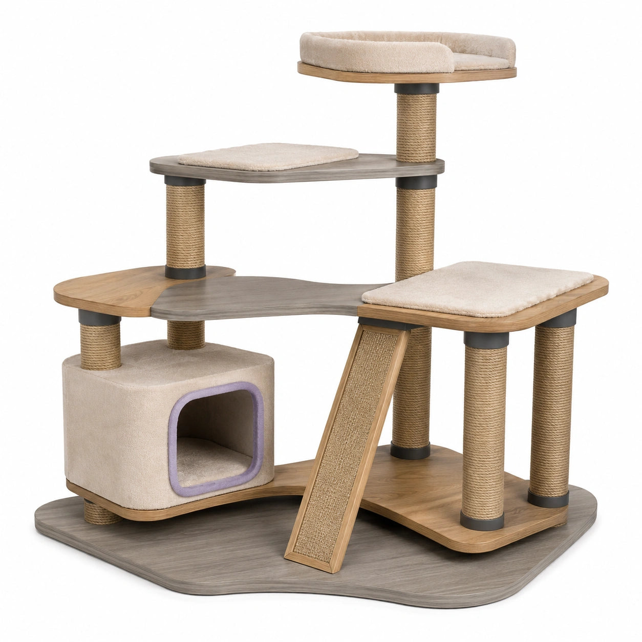 Árbol para gatos de madera y sisal con camas de poliéster