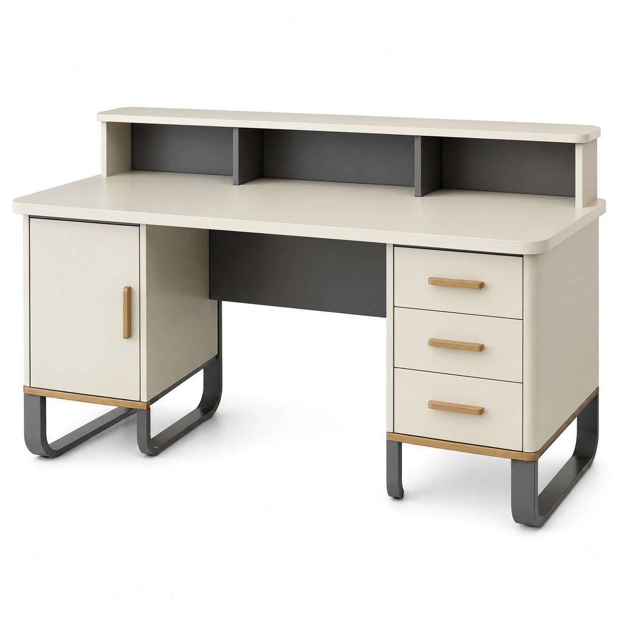 Escritorio de MDF y Acero con Almacenamiento Blanco Crema