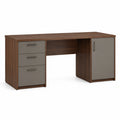 Escritorio de Madera de Nogal con Cajones y Puerta Gris 140x60x75 cm