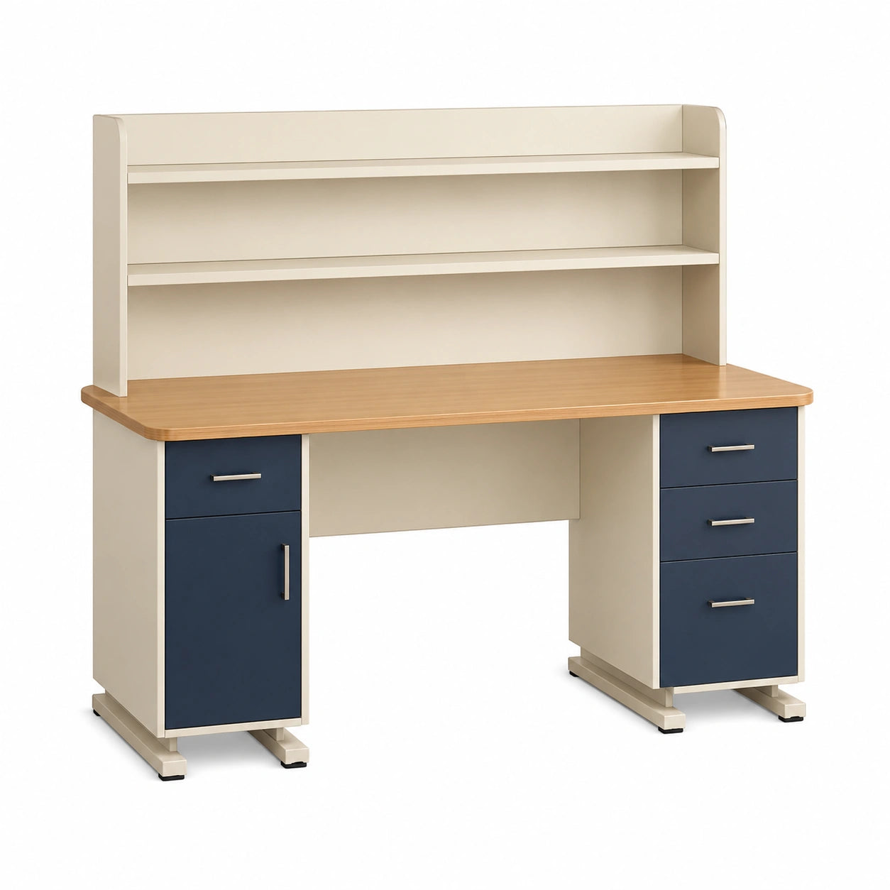 Escritorio de madera con estantería y cajones Beige y Azul 120x60x120 cm