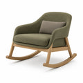 Sillón mecedora de madera y tela verde oliva