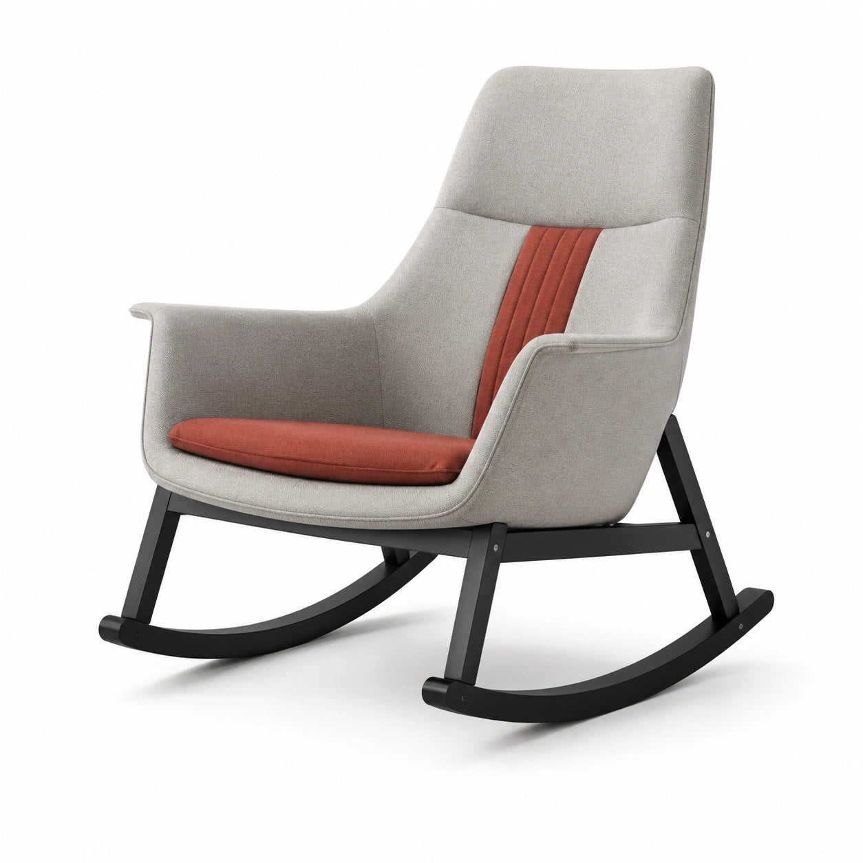 Silla mecedora de madera y metal con tapizado de poliéster