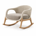 Silla mecedora de roble y bouclé beige