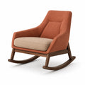 Sillón mecedora de madera con tapizado de poliéster naranja y beige