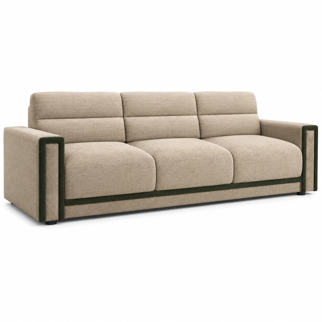 Sofá de Tres Plazas de Tela de Poliéster Beige y Verde