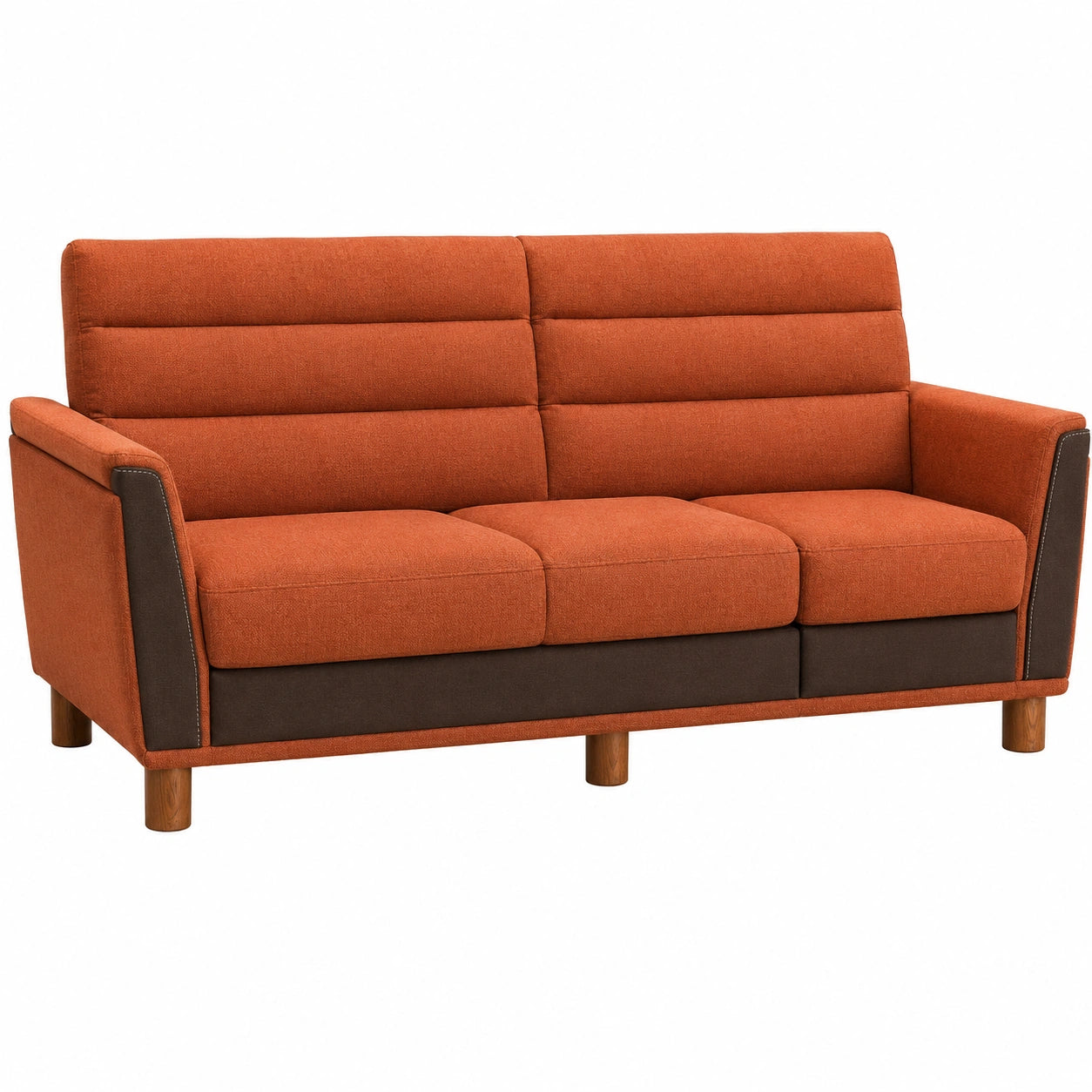 Sofá de Tela Naranja y Marrón con Patas de Madera