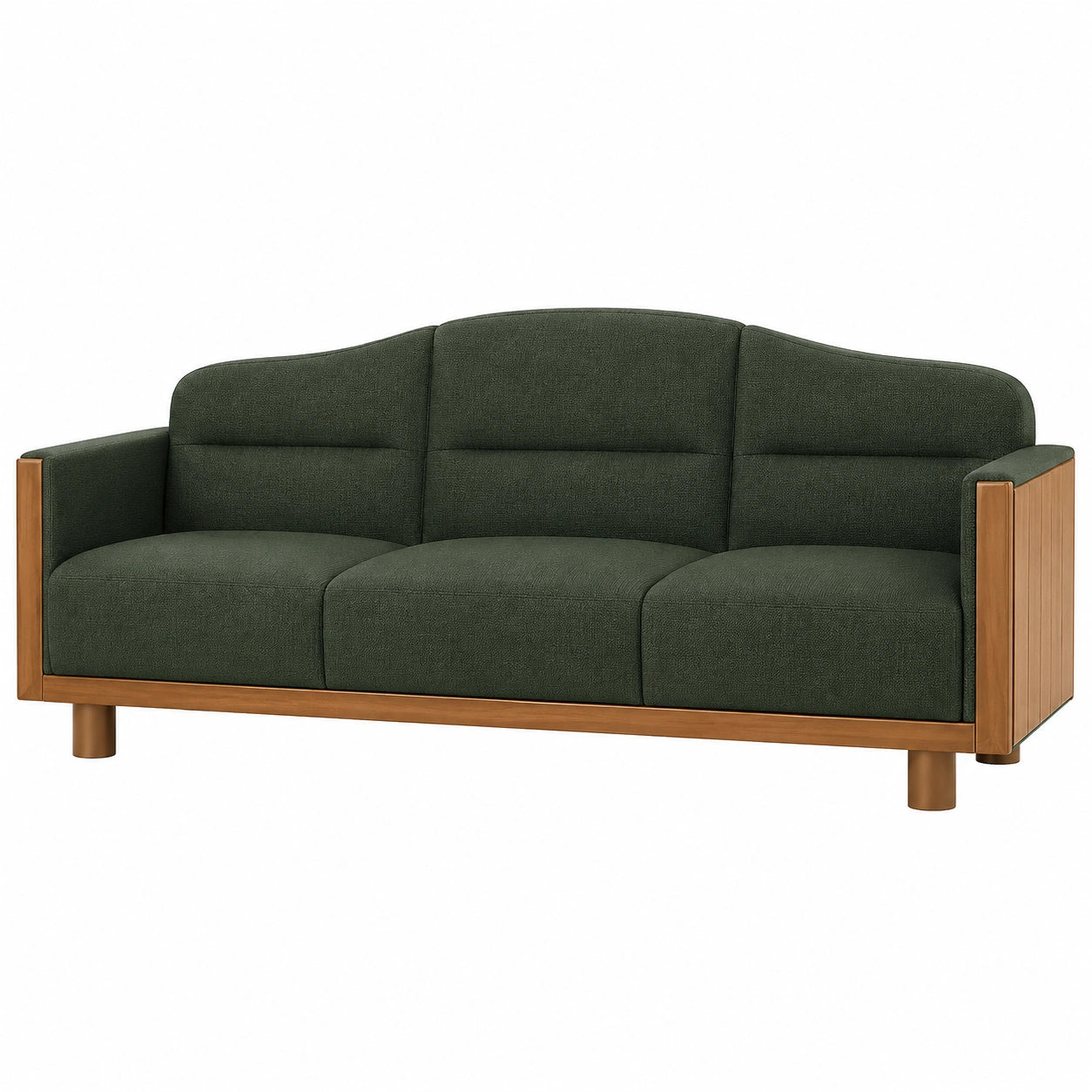 Sofá de 3 plazas con estructura de madera y tapizado verde oscuro