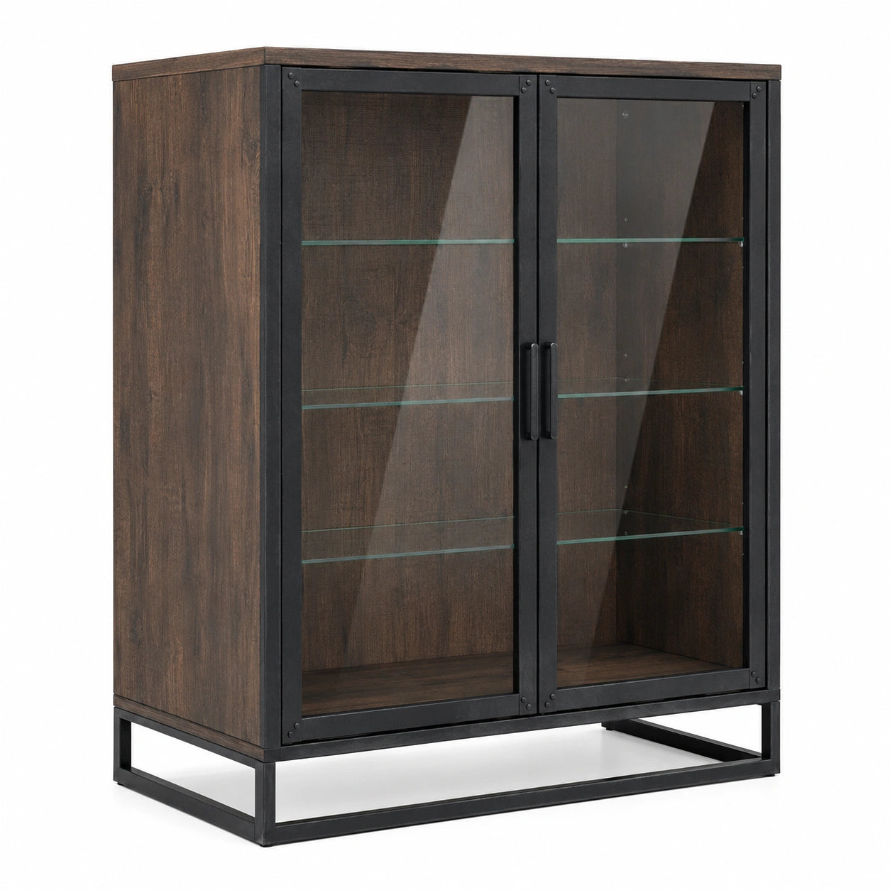 Vitrina de Madera y Vidrio Templado con Marco Metálico 120x40x160 cm