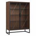 Vitrina de Madera de Nogal con Puertas de Vidrio Templado y Estructura de Metal