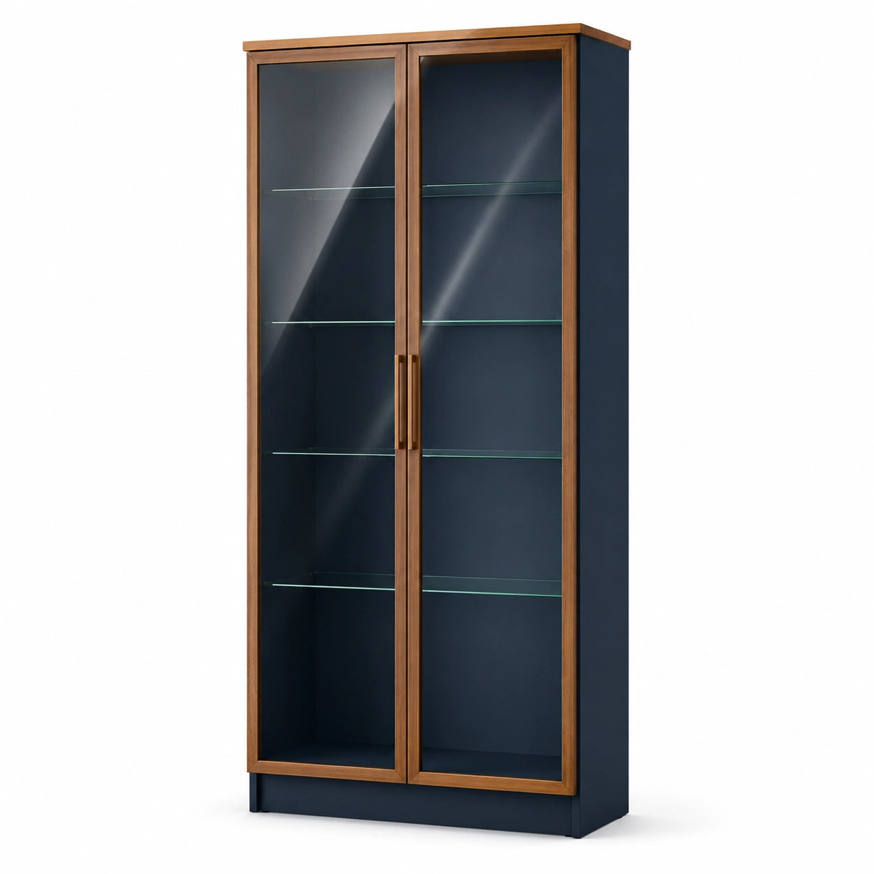 Vitrina de Madera Maciza y Vidrio Templado Azul Oscuro 180x80x35 cm