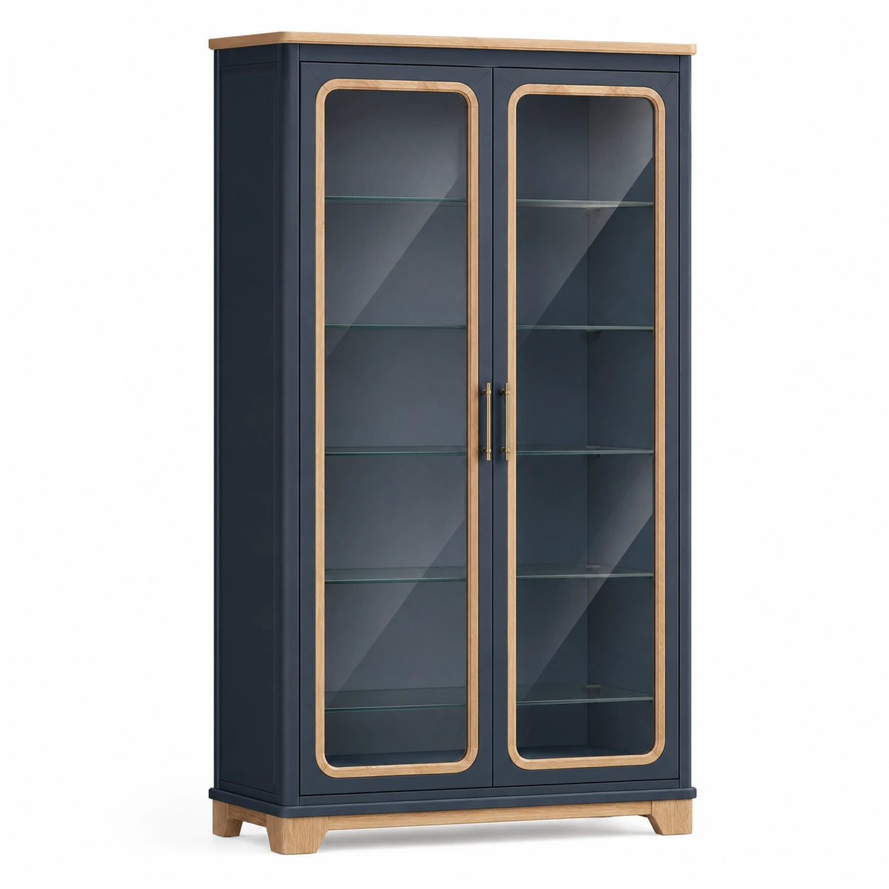Armario Vitrina de Madera Azul y Roble con Puertas de Vidrio Templado