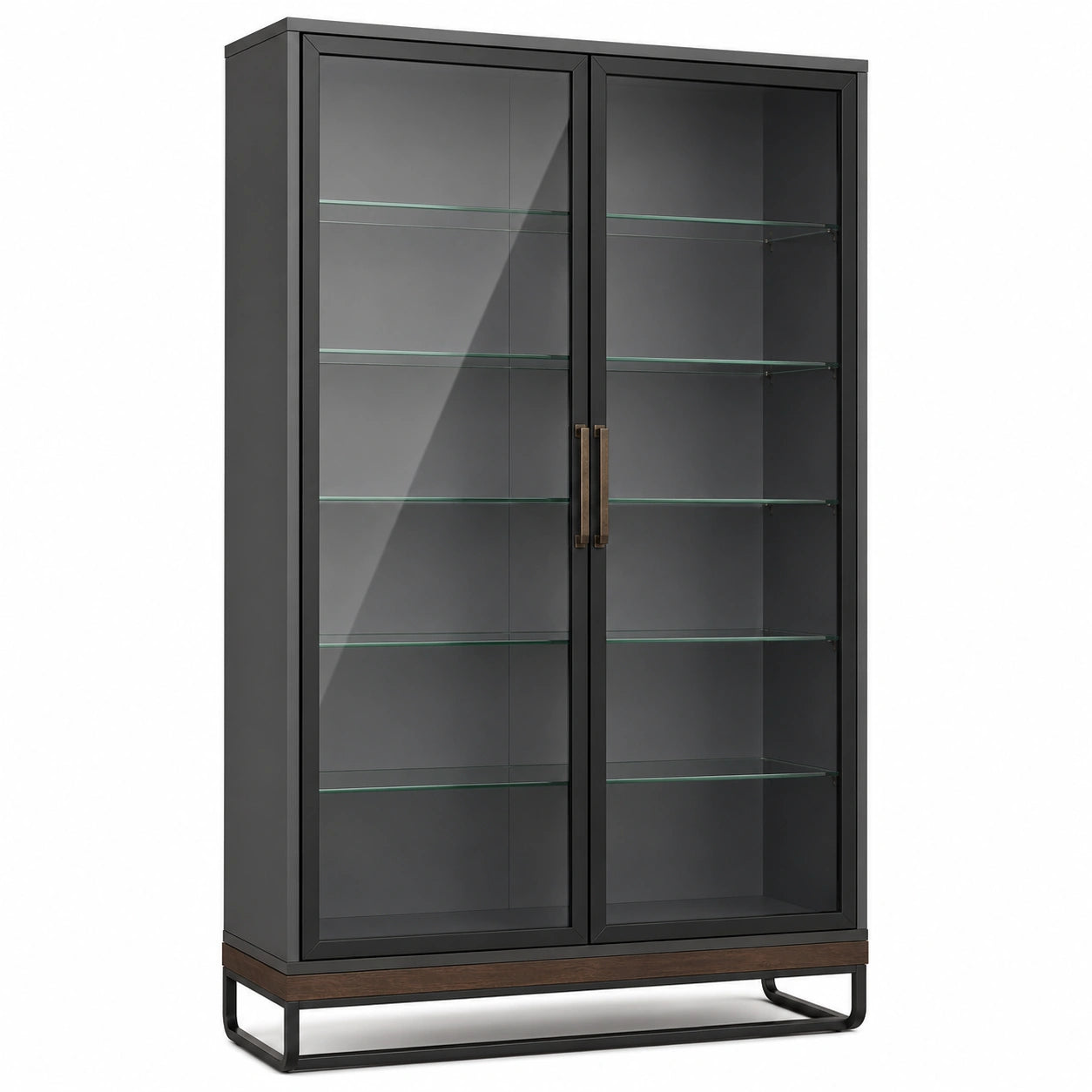 Vitrina de metal negro con puertas de vidrio templado