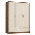 Armario de Madera de 3 Puertas Color Crema y Nogal