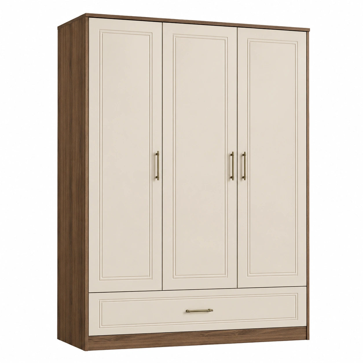 Armario de Madera de 3 Puertas Color Crema y Nogal