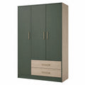 Armario de Madera con 3 puertas y 2 cajones Verde y Roble 200x150x60 cm