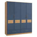 Armario de madera y MDF azul y roble con 4 puertas y 2 cajones
