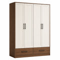 Armario de Cuatro Puertas de Melamina y Madera Blanco y Marrón