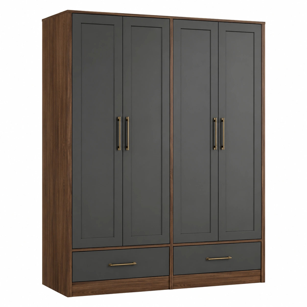 Armario de madera gris con cajones de metal