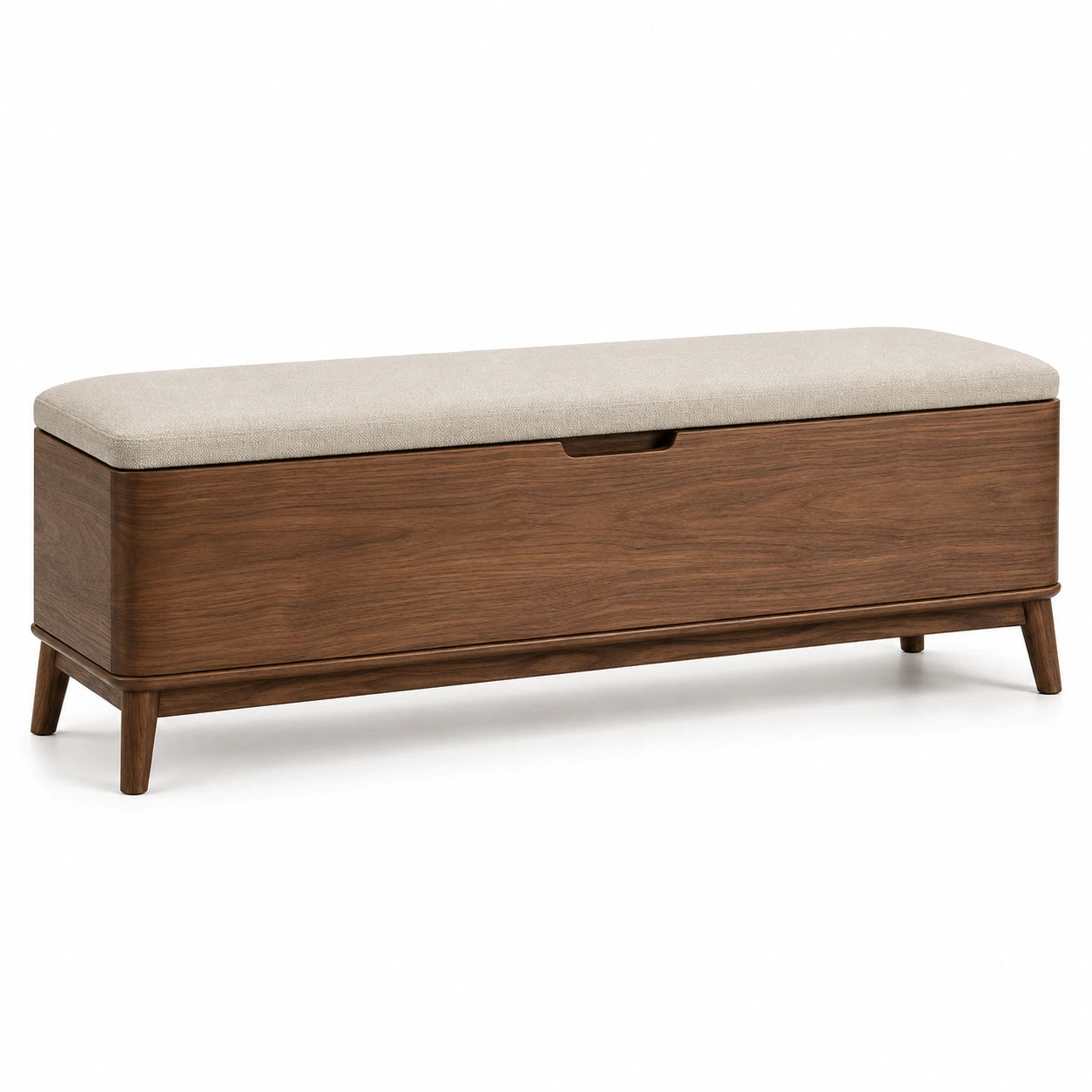 Banco de madera con almacenamiento y cojín de poliéster beige