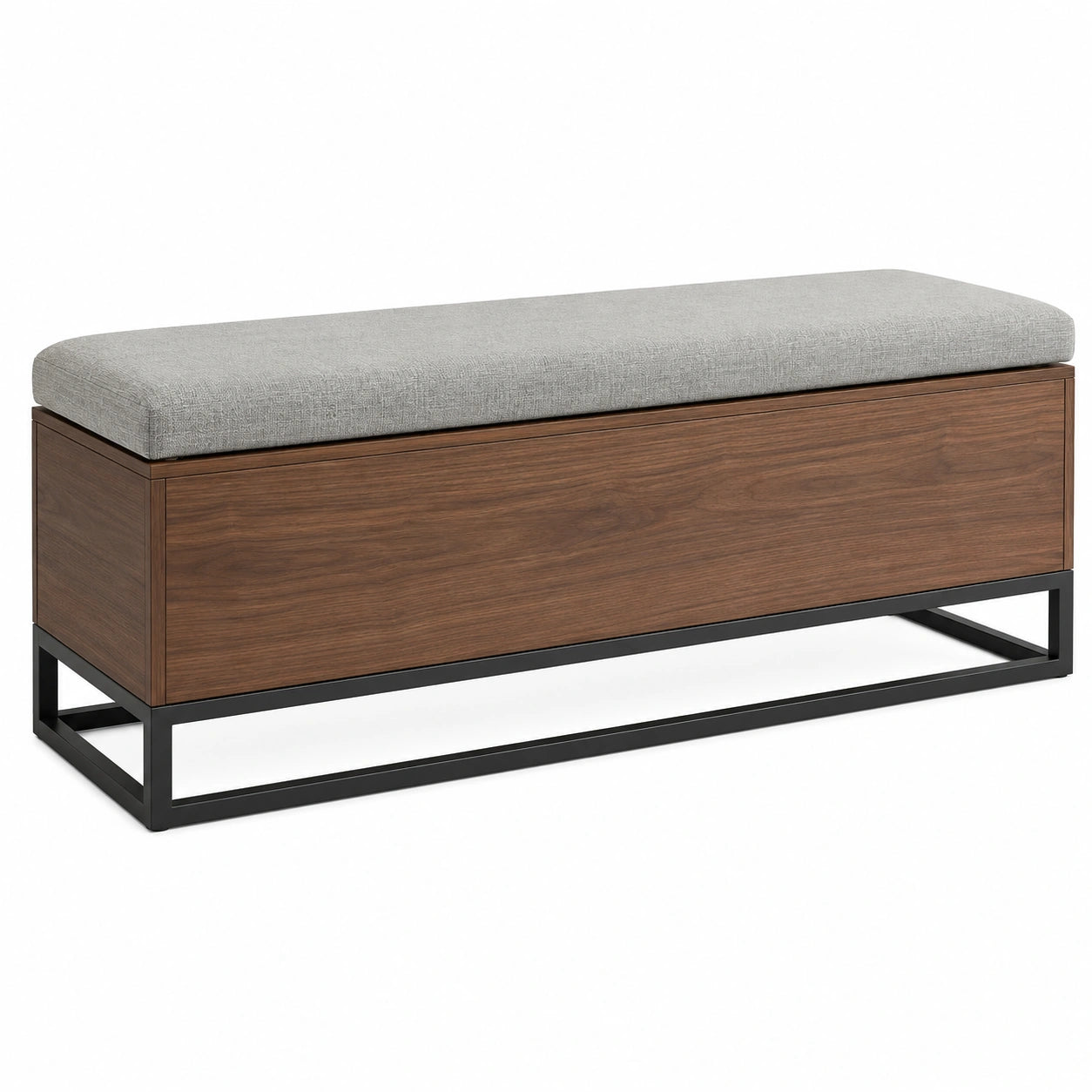 Banco de madera y metal con cojín de poliéster gris 120x40x45 cm