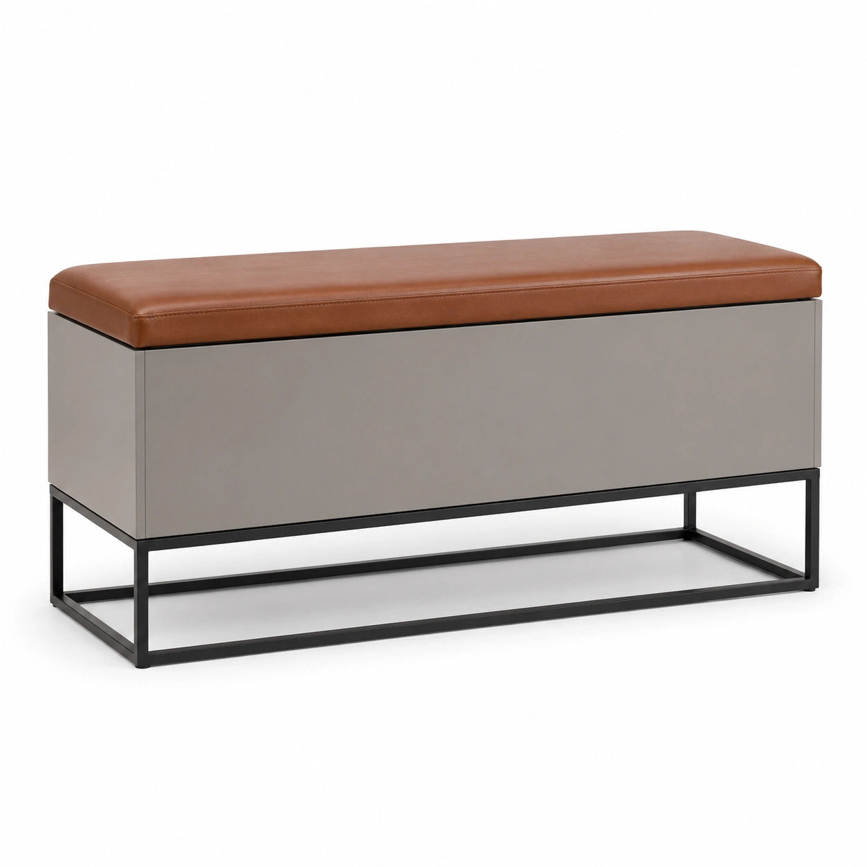Banco de madera MDF con asiento de PU marrón y estructura metálica negra