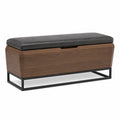 Banco de almacenamiento de madera con asiento de cuero sintético negro