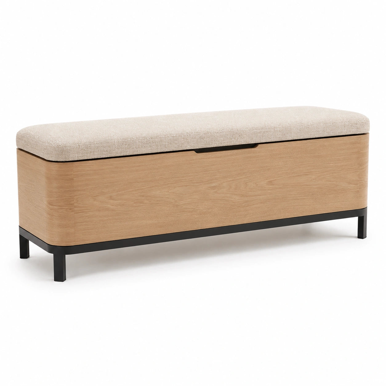 Banco de almacenamiento de madera y tejido beige con estructura metálica 120 cm