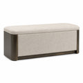 Banco de almacenamiento de tela beige con estructura de metal