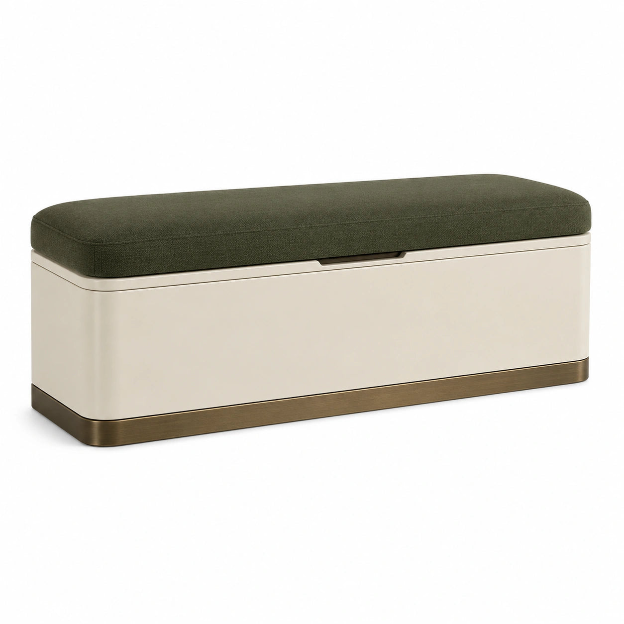 Banco de almacenamiento con asiento tapizado de poliéster verde y estructura de MDF