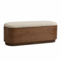 Banco de madera con tapizado beige 120x40x45 cm
