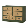 Cajonera de Madera Verde y Roble con 6 Cajones