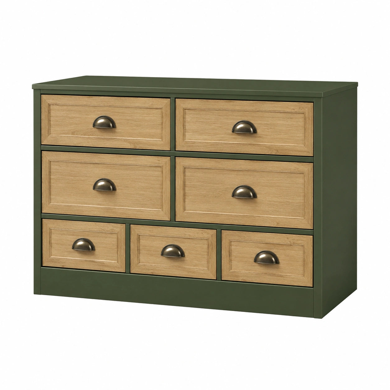 Cajonera de Madera Verde y Roble con 6 Cajones