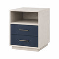 Mesita de noche de madera y MDF blanco y azul marino con cajones