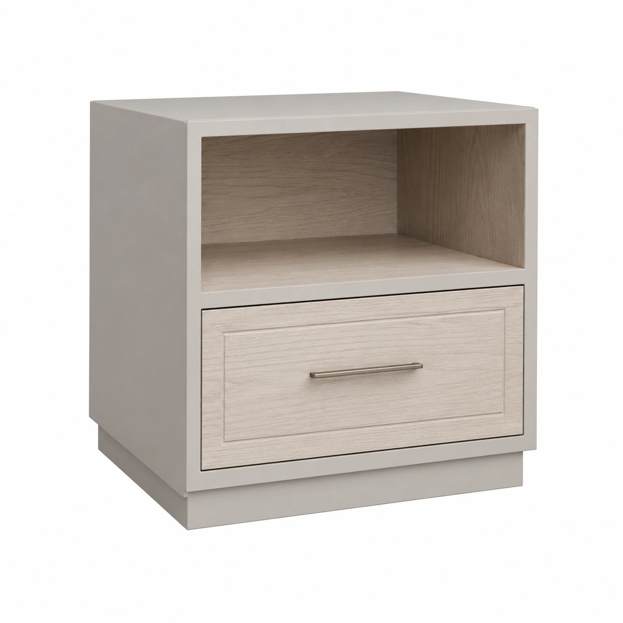 Mesa de noche de madera, MDF y chapa de roble con estante y cajón 60x45x40 cm