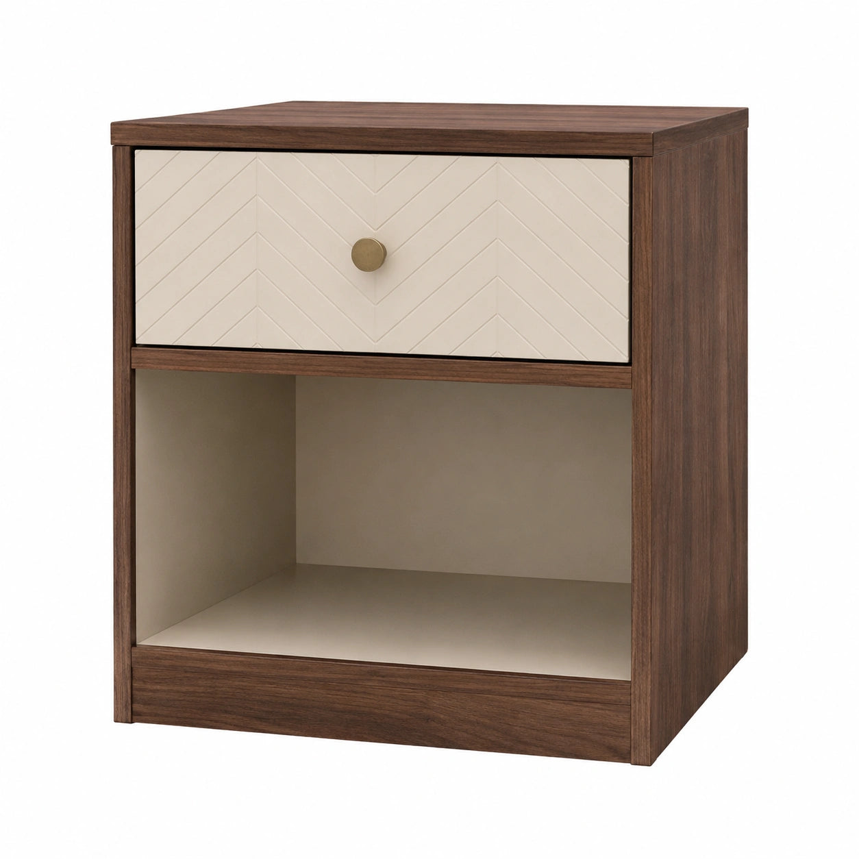 Mesita de Noche de Madera MDF Marrón y Crema