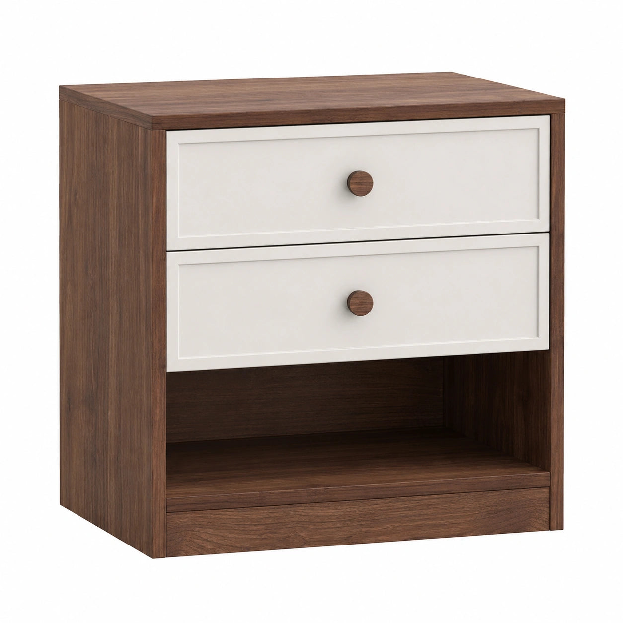 Mesita de Noche MDF con 2 Cajones Nogal y Blanco 50x40x35 cm