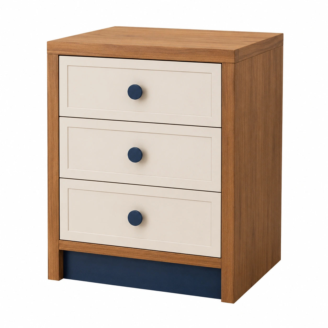 Cajonera de Madera de Roble y MDF con 3 Cajones Beige y Azul