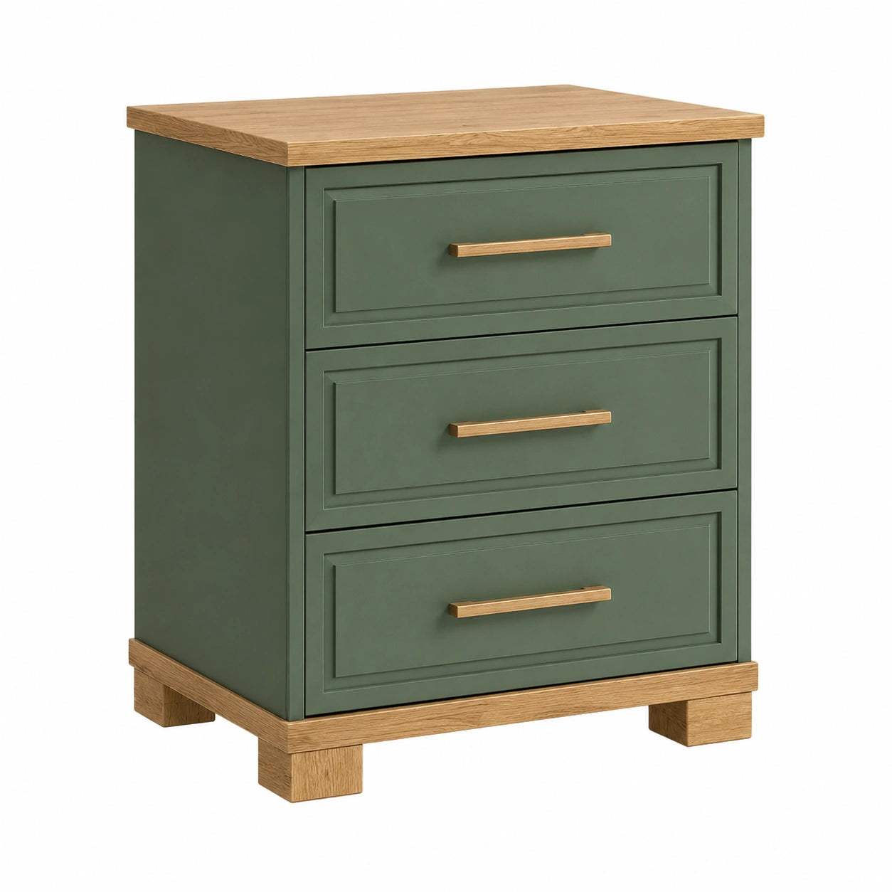 Mesita de Noche de Madera y MDF Verde con 3 Cajones