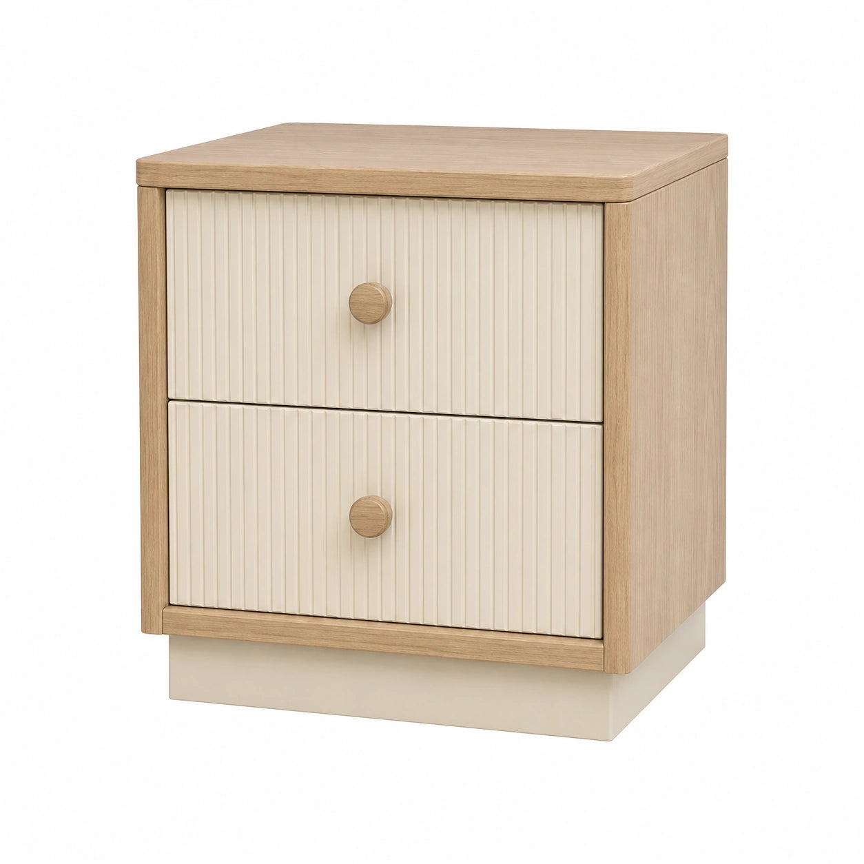 Mesita de Noche de Madera con Dos Cajones Beige