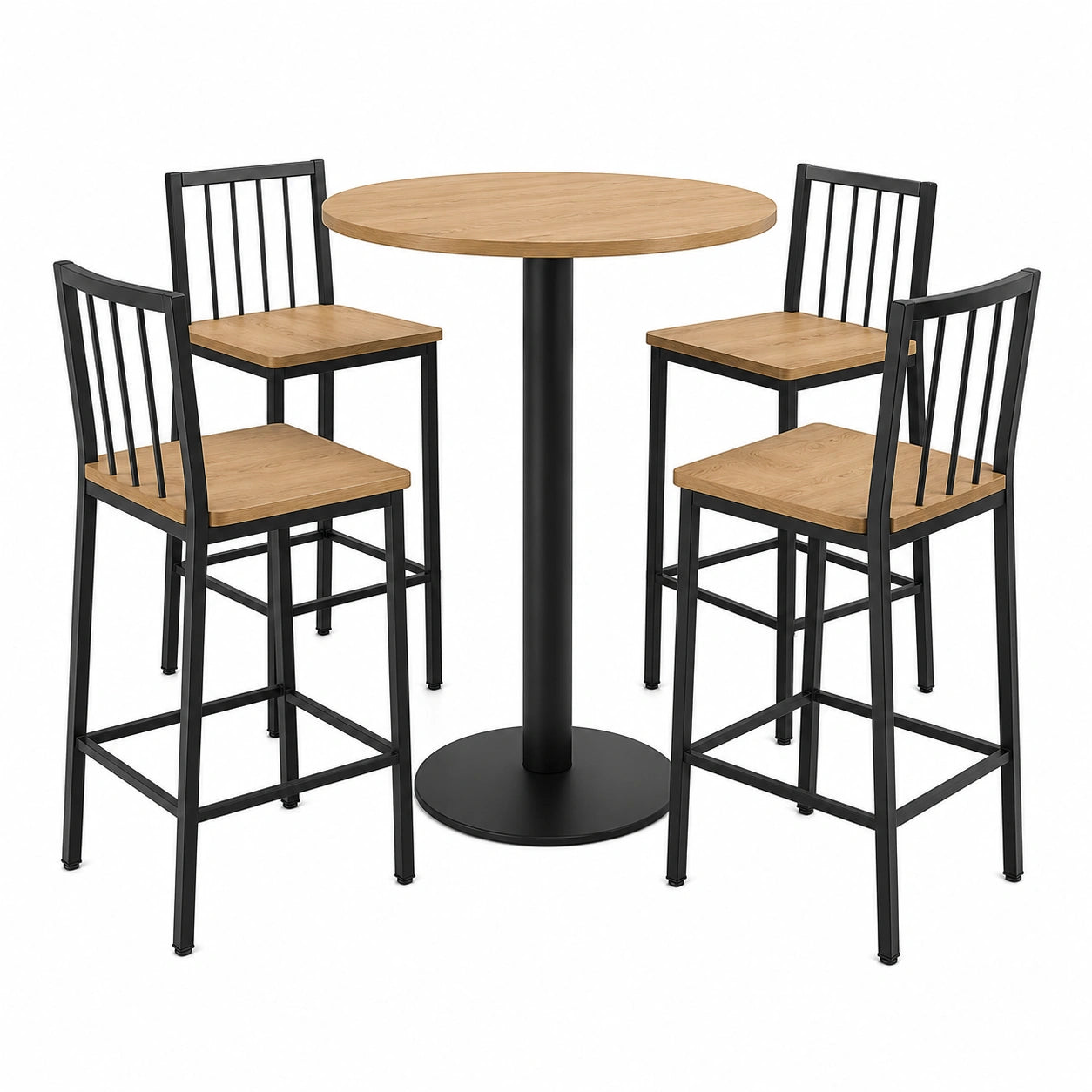 Mesa de barra de madera y metal con 4 sillas