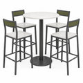 Juego de mesa alta redonda con 4 sillas, estructura de acero, MDF, Blanco/Gris