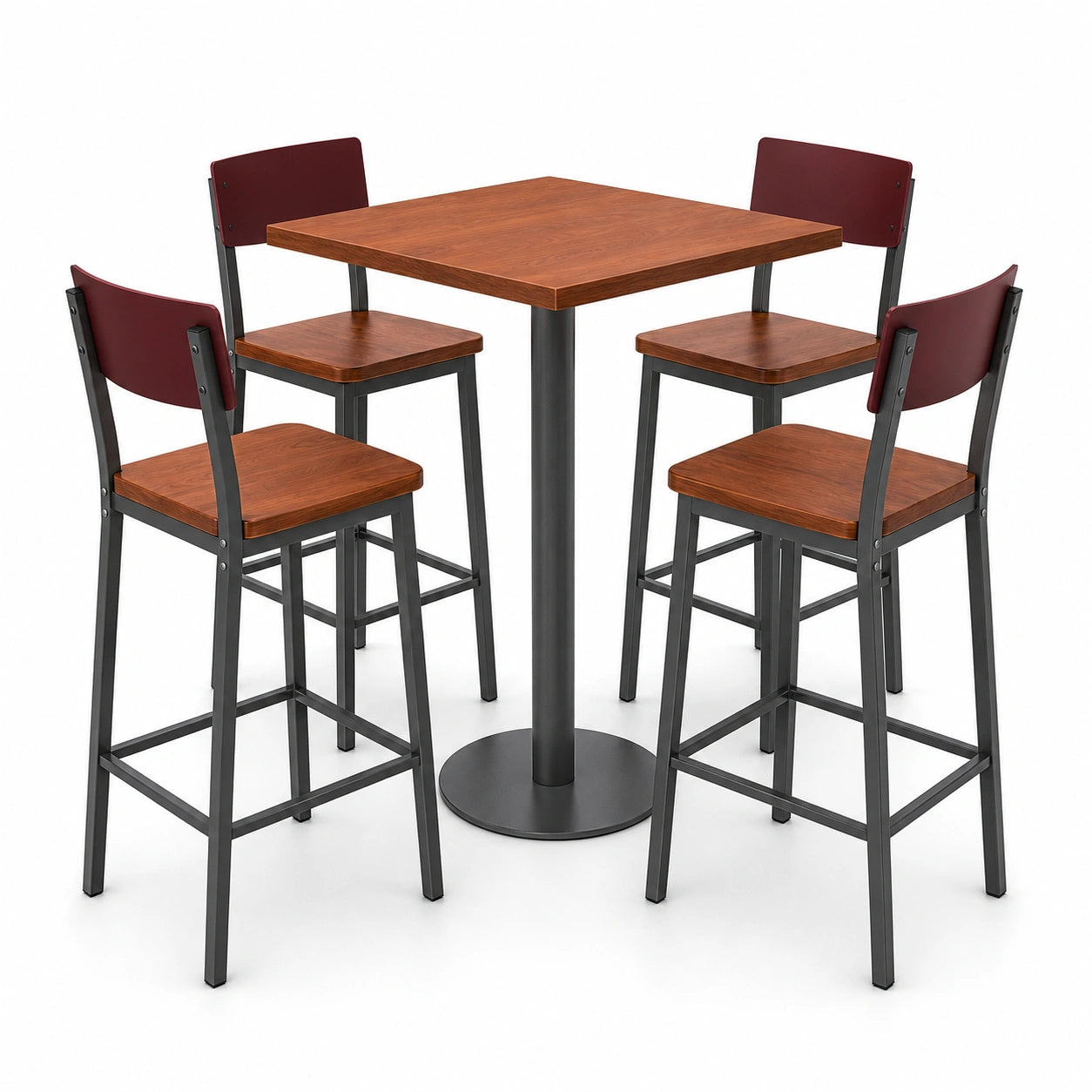 Juego de Mesa Cuadrada y 4 Sillas de Madera y Metal Negro/Marrón
