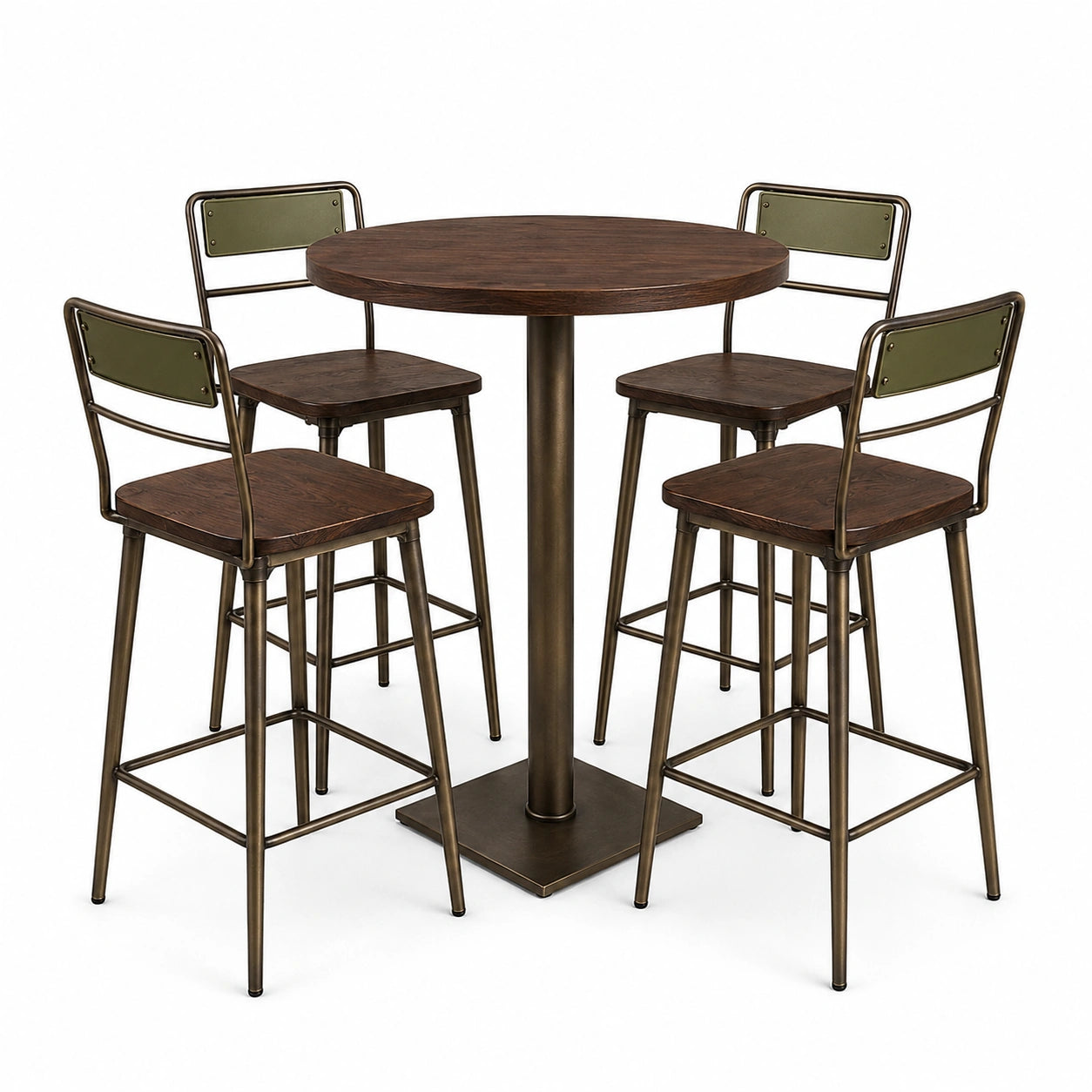 Conjunto de Mesa Redonda y Sillas Altas de Madera y Metal