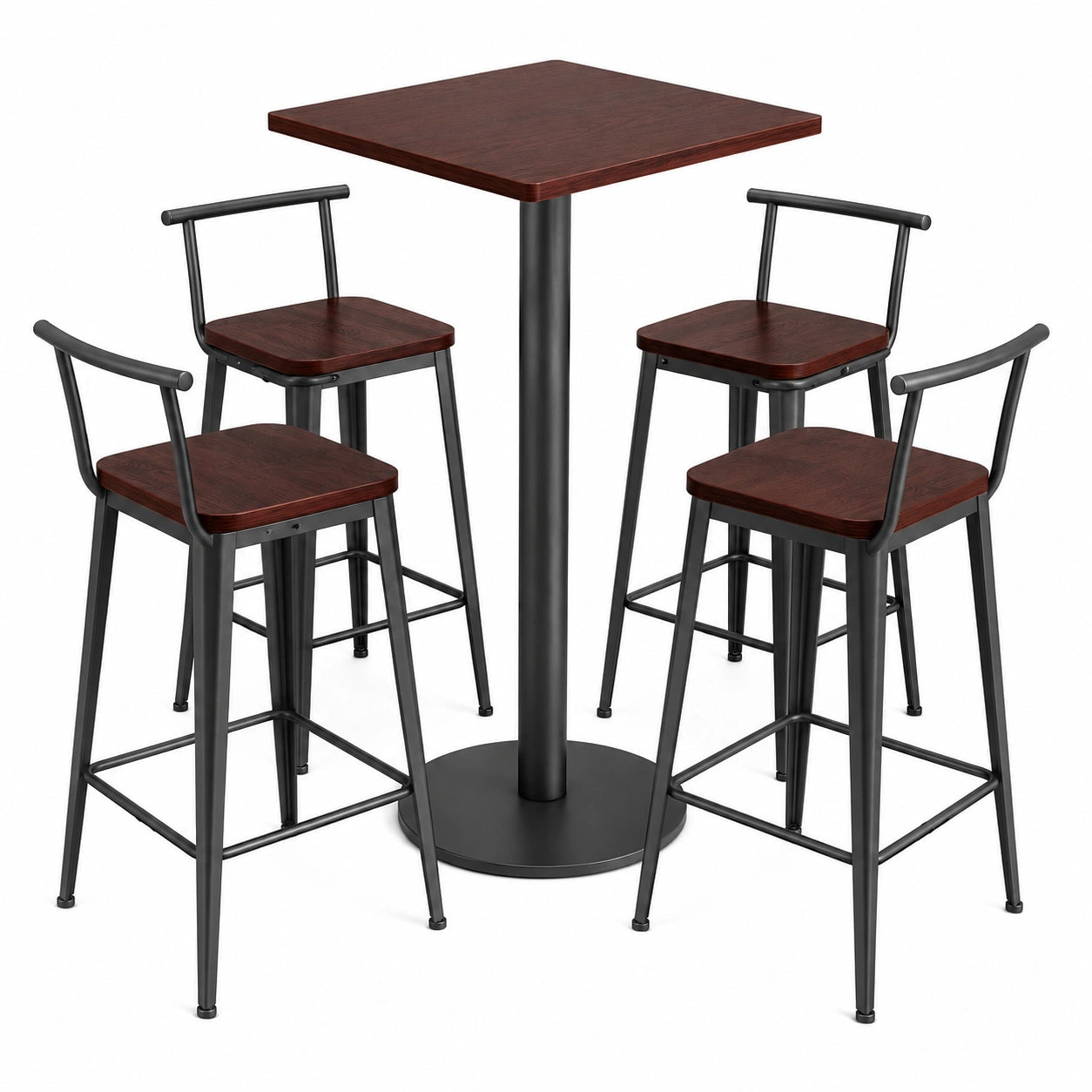 Juego de Mesa de Madera y Metal con 4 Taburetes Oscuro
