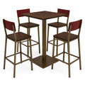 Conjunto de Mesa y Sillas Altas de Acero y Madera Marrón/Rojo 5 Piezas