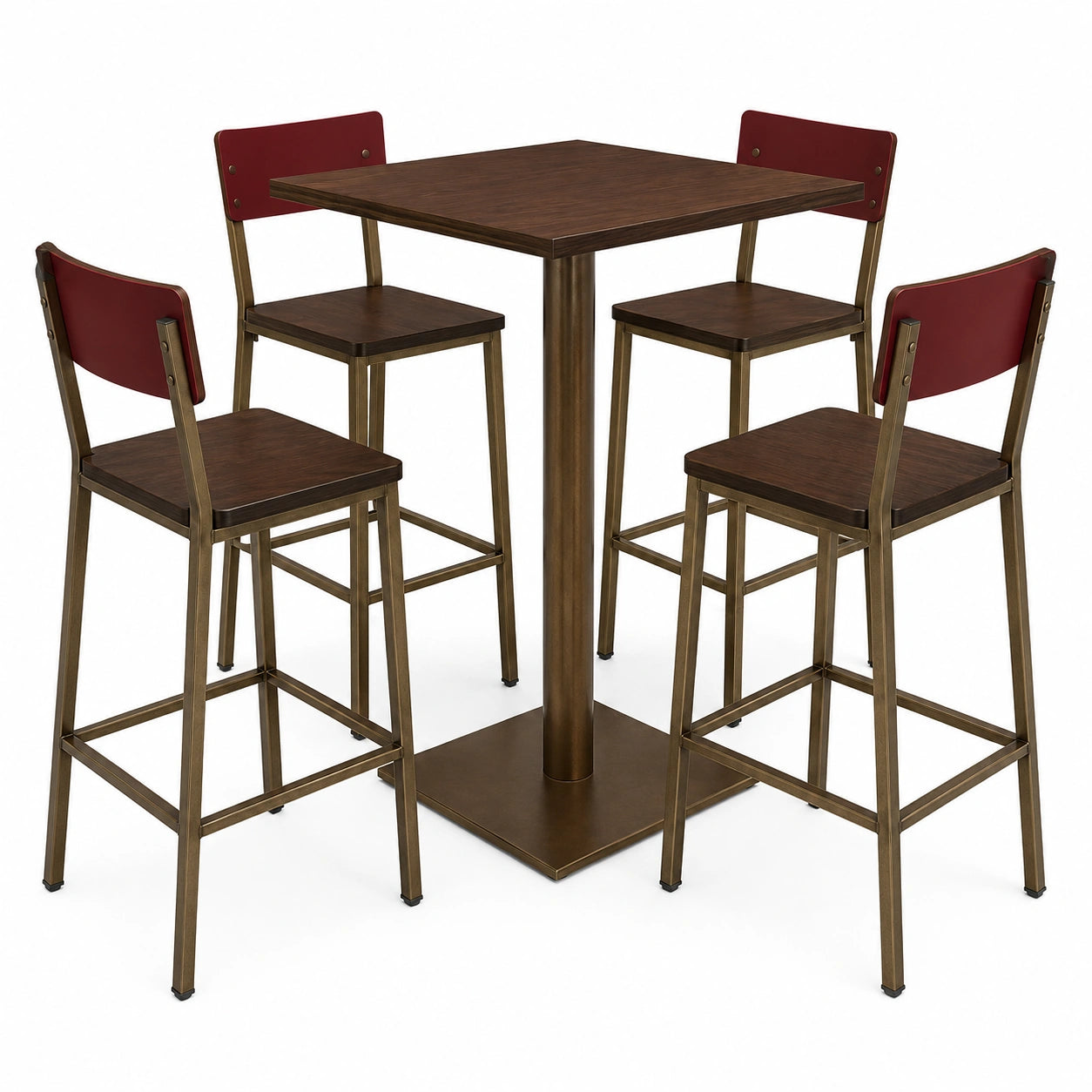 Conjunto de Mesa y Sillas Altas de Acero y Madera Marrón/Rojo 5 Piezas